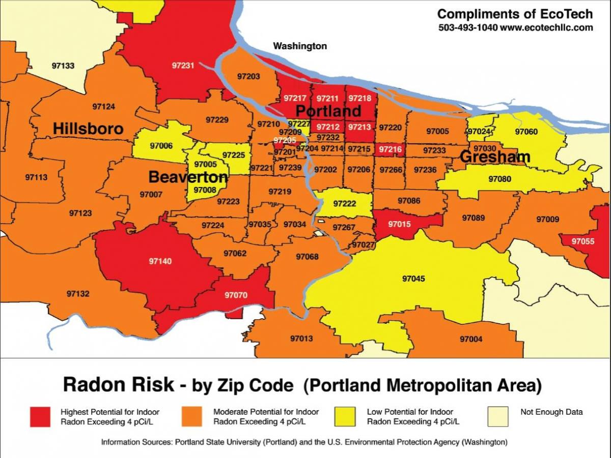 Portland area code kaart