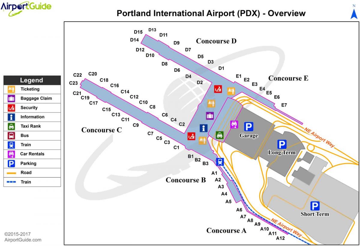 kaart van Portland international airport