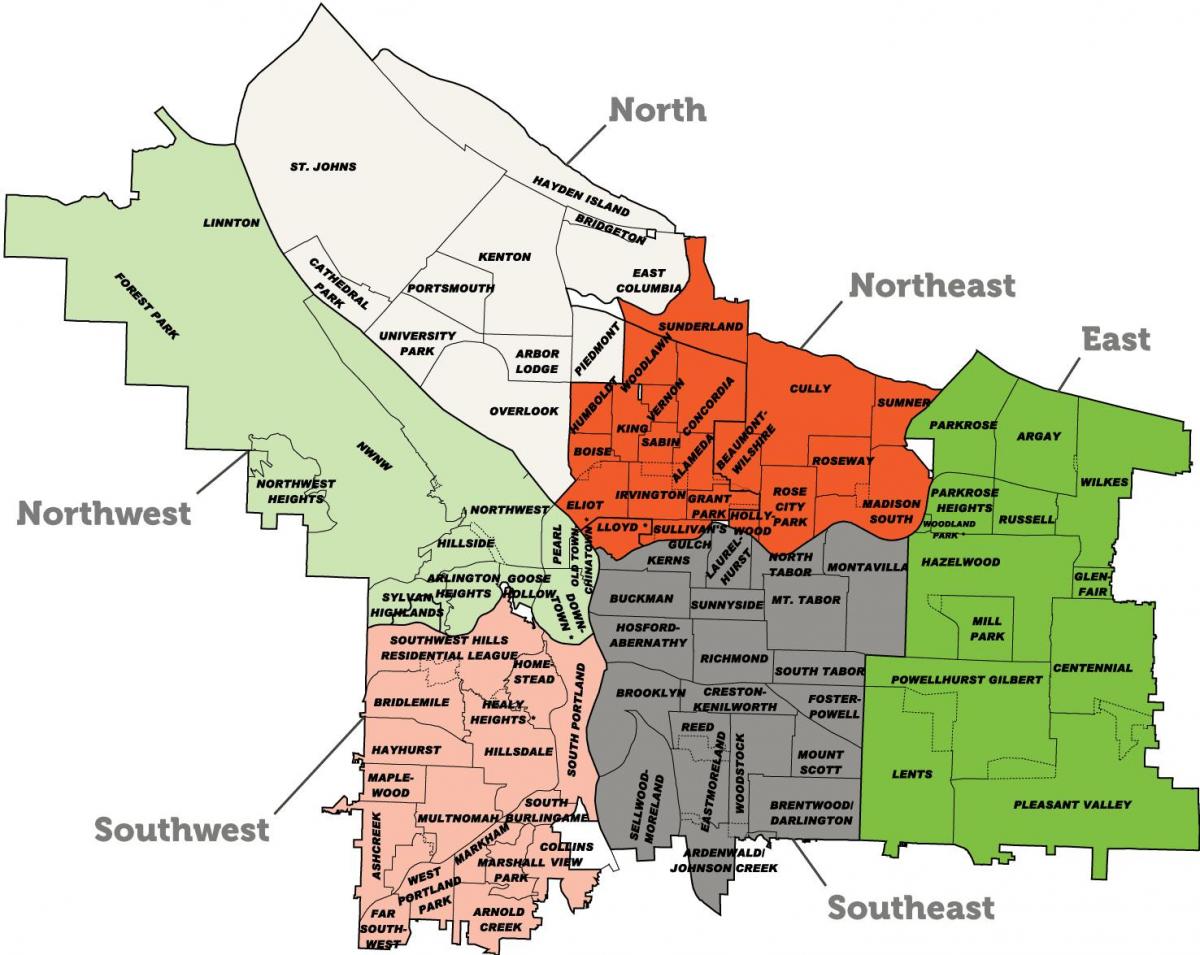 Portland voorsteden kaart