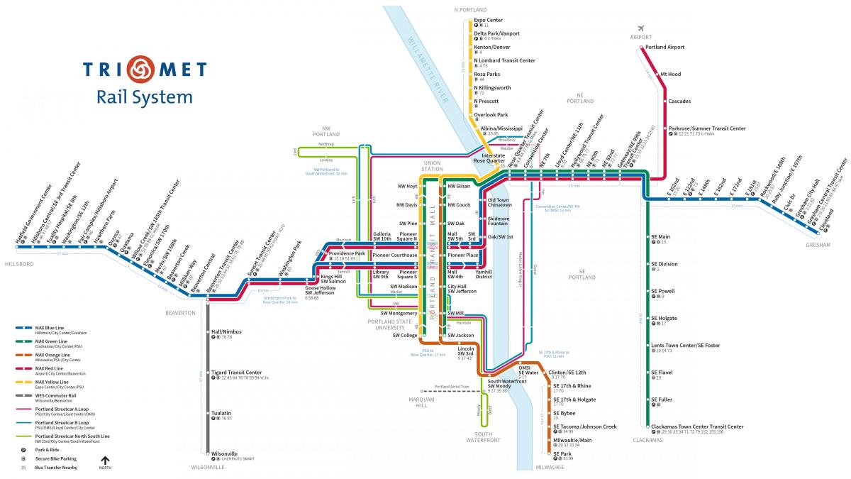 Portland Max light rail-kaart