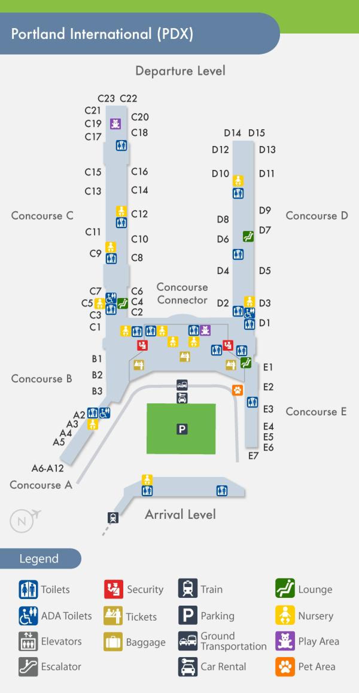 PDX-kaart van de luchthaven