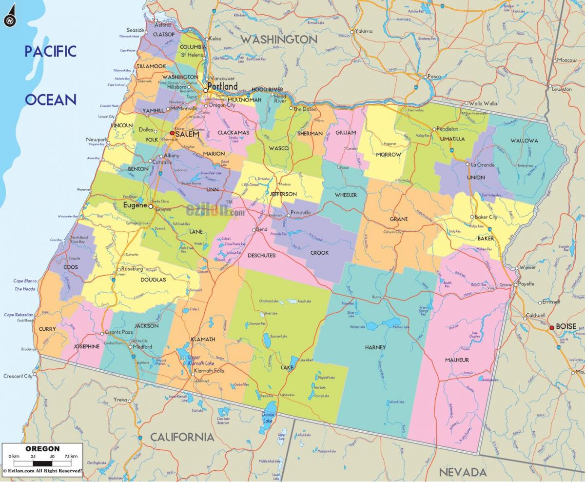 Portland Oregon county kaart