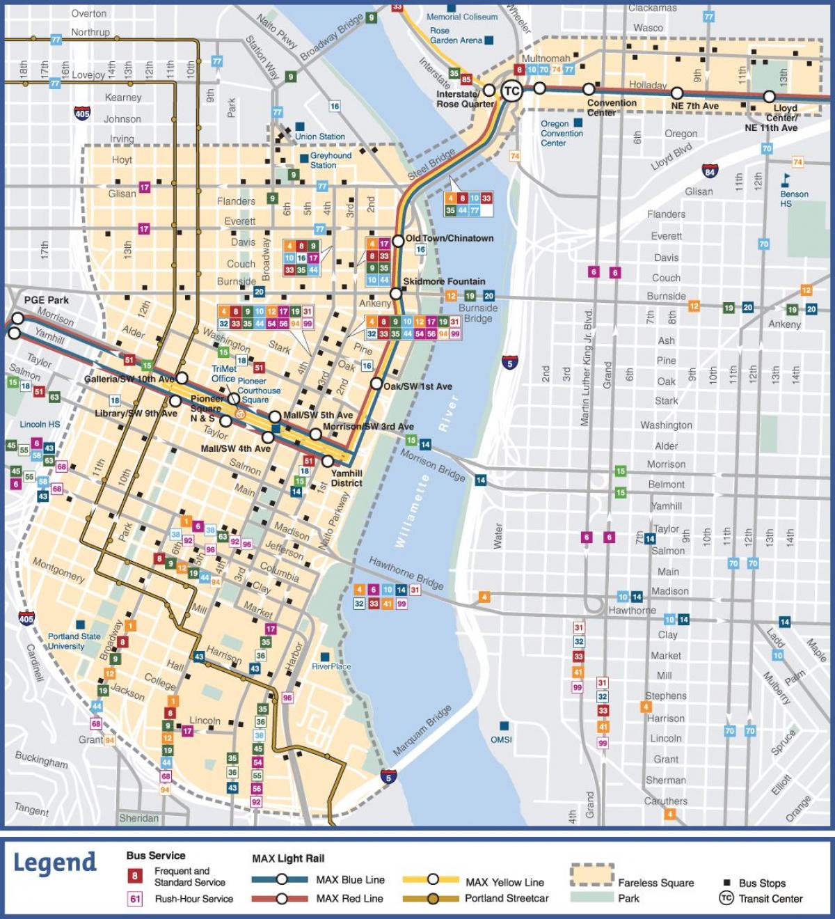 light rail kaart Portland