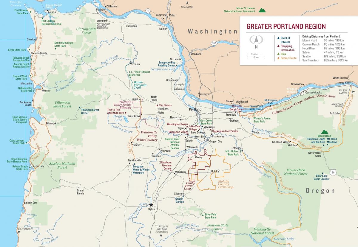 kaart van Portland in Oregon