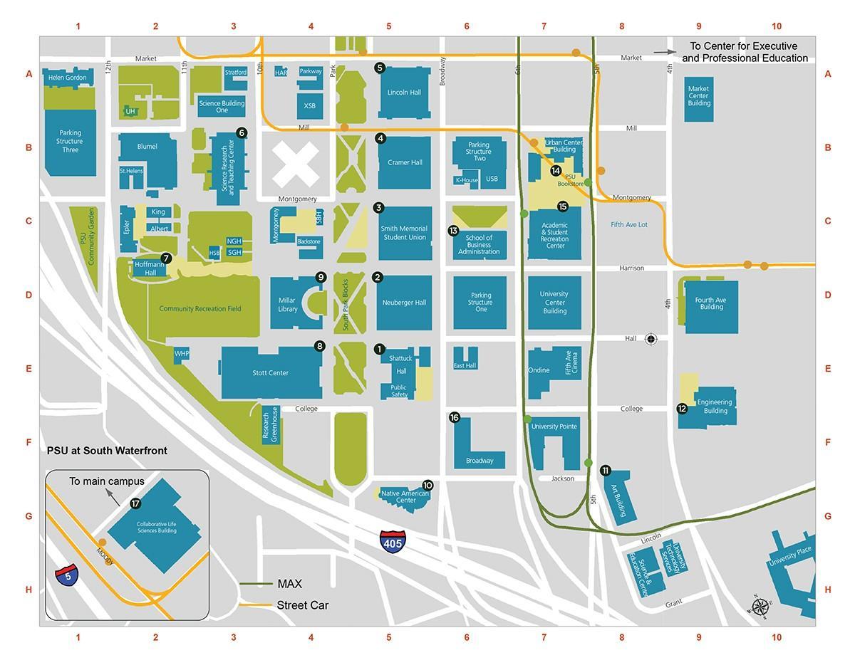 PDX kaart van de Campus