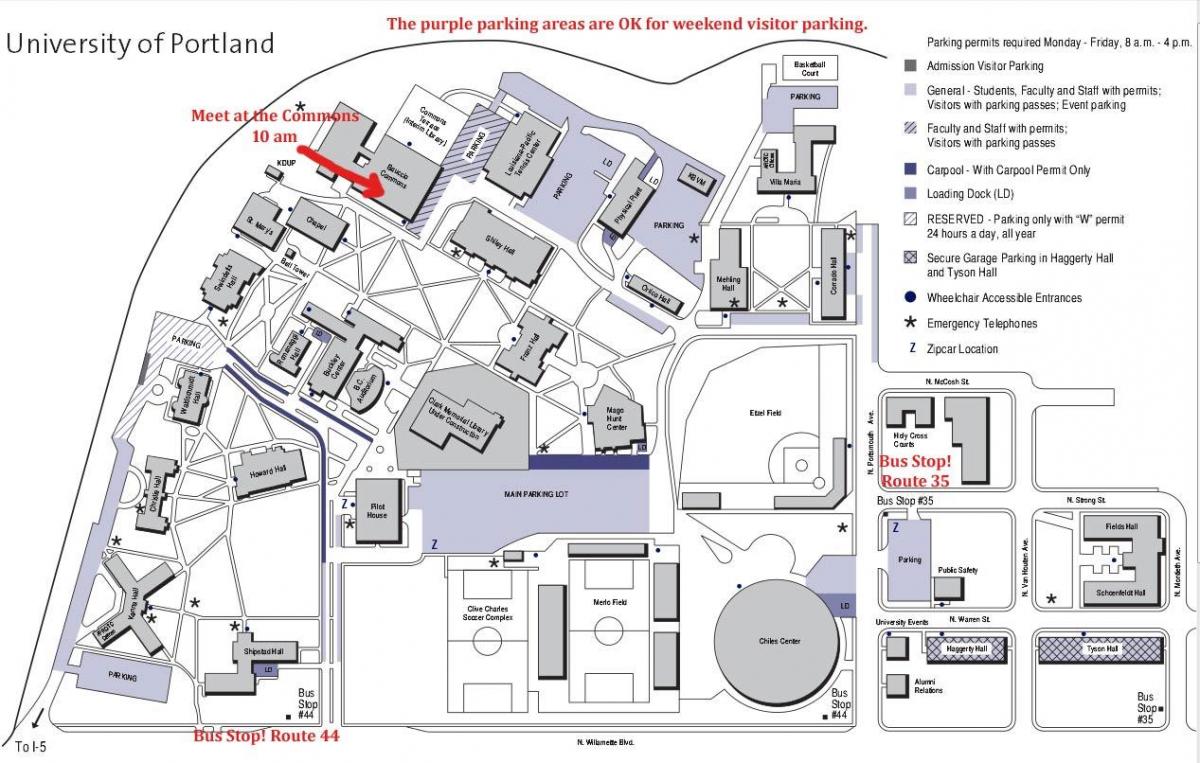 kaart van de Universiteit van Portland