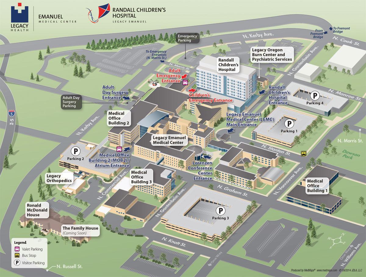 kaart van Portland ziekenhuis