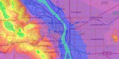 Portland Oregon hoogte kaart